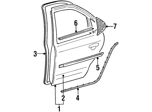 1999 Ford Contour Rear Door & Components, Exterior Trim Weatherstrip On Body Diagram for F8RZ-54253A10-AA