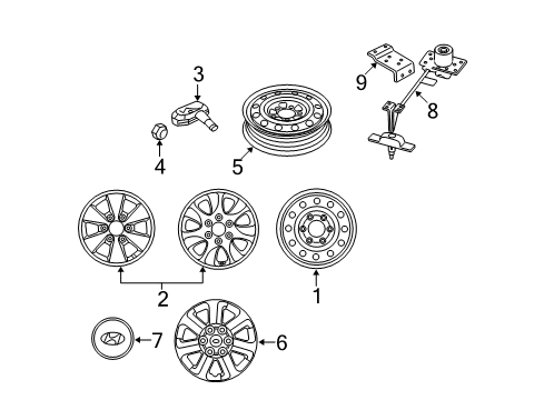 2007 Hyundai Entourage Wheels, Covers & Trim Entourage 16X6.5 Wheel - Scratches Diagram for 52910-4J100