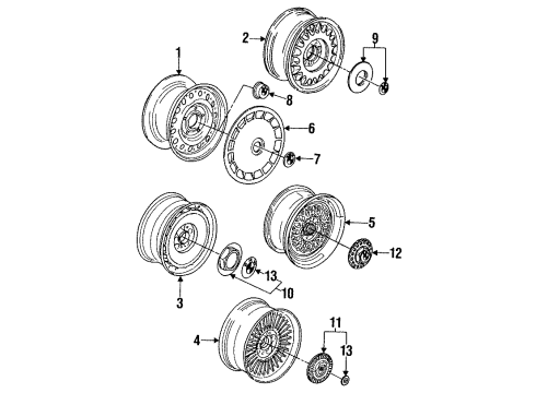 1988 BMW 735i Wheels & Trim Alloy Wheel Center Cap Diagram for 36131180076