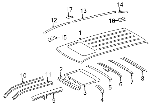 2011 Toyota Highlander Roof & Components Roof Rail Diagram for 61216-0E020