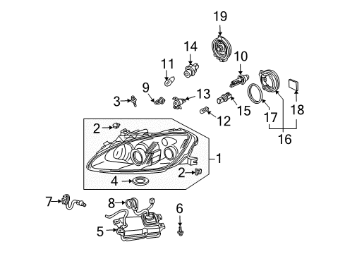 2008 Honda S2000 Bulbs Headlight Unit, Driver Side Diagram for 33151-S2A-A21