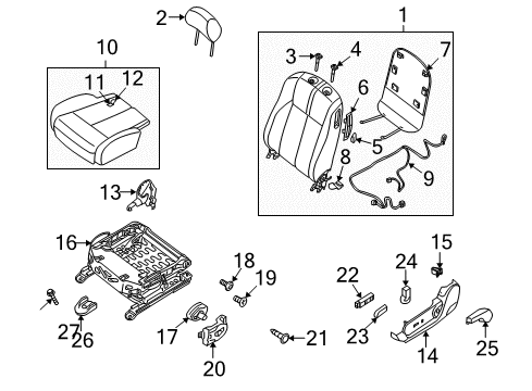 2013 Nissan Altima Front Seat Components Knob Switch Front Seat Slide LH Diagram for 87063-JB08B