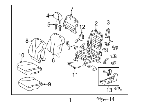 Diagram for 2008 Toyota Camry Driver Seat Components 