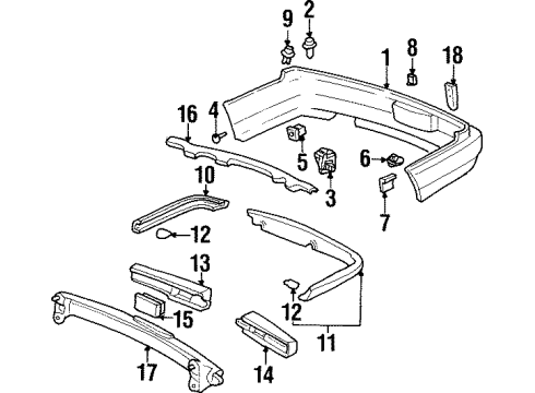 1997 Acura CL Rear Bumper Clip, Bumper Setting Diagram for 90108-SW3-003