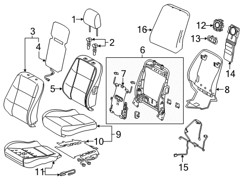 2017 Lexus ES350 Driver Seat Components Front Seat Cover Sub-Assembly Diagram for 71072-06N00-A1