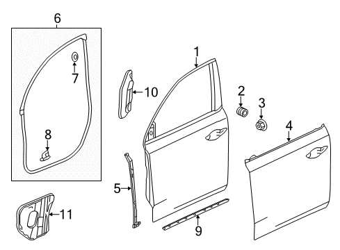 2017 Acura MDX Front Door Weatherstrip, Right Front Door Diagram for 72310-TZ5-A11