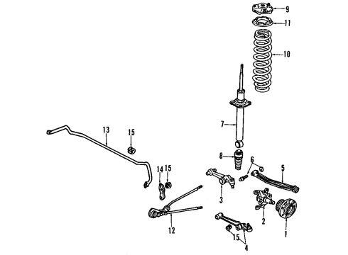 1994 Acura Legend Rear Suspension Components, Lower Control Arm, Upper Control Arm, Stabilizer Bar Rod Assembly, Left Rear Radius Diagram for 52371-SP0-020
