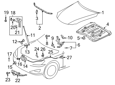 2008 Lexus IS F Hood & Components Safety Catch Spring Diagram for 90508-18096