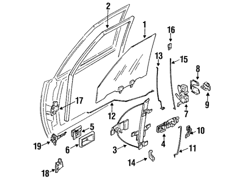 1990 Nissan Sentra Front Door Glass & Hardware Regulator Assembly-Door Window RH Diagram for 80700-50A11