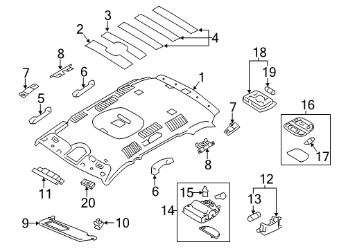 2011 Hyundai Santa Fe Interior Trim - Roof Headlining Assembly Diagram for 85301-0W531-SH