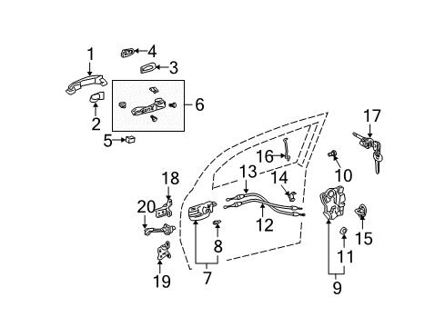 2004 Scion xA Front Door Lock Rod Diagram for 69311-52080