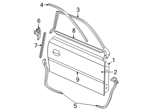 2007 Ford Mustang Door & Components, Exterior Trim Door Shell Diagram for 5R3Z-6320124-BA