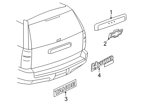 2008 Chevrolet Tahoe Exterior Trim - Lift Gate Applique Asm-Lift Gate Center (W/O Rear License Plate *Paint To Mat Diagram for 15893614