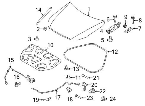 2020 Genesis G80 Hood & Components Bracket-Hood Latch Release Cable Diagram for 64158-B1000