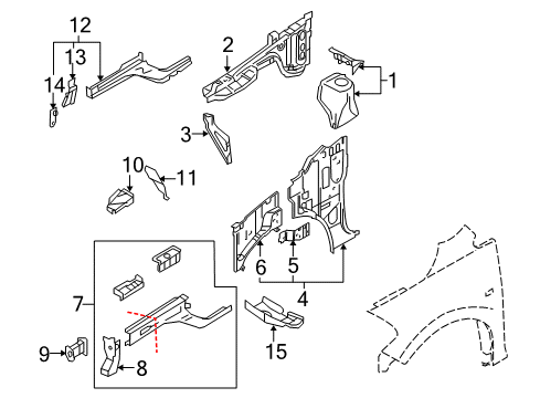2013 Nissan Cube Structural Components & Rails Dash Side RH Diagram for G6240-1FDMA