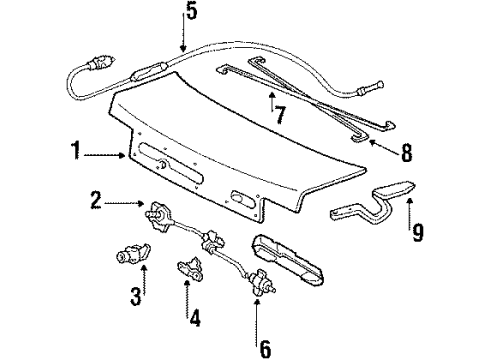 1987 Acura Legend Trunk Lid Hinge, Driver Side Trunk Diagram for 68660-SD4-000ZZ
