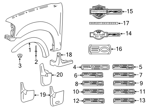 2008 Ford F-150 Exterior Trim - Fender Nameplate Diagram for 6L3Z-16720-AB