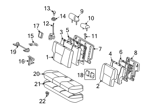 2009 Toyota Matrix Rear Seat Components Seat Back Cover Diagram for 71077-02F60-B2