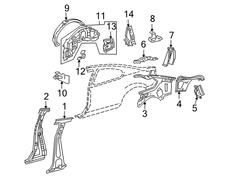 2005 Scion tC Inner Structure - Quarter Panel Pillar Reinforcement Diagram for 61037-21906