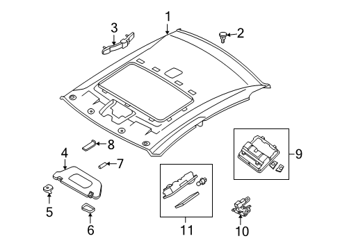 2010 Nissan Altima Interior Trim - Roof Holder SUNVISOR Diagram for 96409-ZX00A