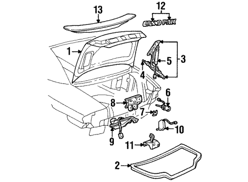 1999 Pontiac Grand Prix Trunk Lid & Components, Spoiler, Exterior Trim Hinge Asm-Rear Compartment Lid <Use 1C6L Diagram for 10410705