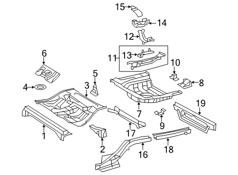 2011 Toyota Camry Rear Body - Floor & Rails Rear Rail Diagram for 57611-33901