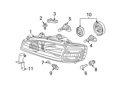 2001 Acura MDX Bulbs Passenger Side Headlight Lens/Housing Diagram for 33101-S3V-A01