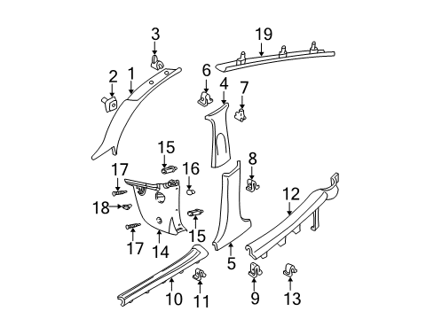 2002 Ford Focus Interior Trim - Pillars, Rocker & Floor Weatherstrip Pillar Trim Diagram for 1S4Z5403599AAA
