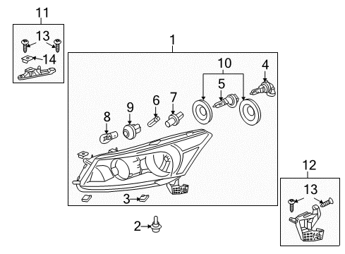 2011 Honda Accord Crosstour Bulbs Headlight Assembly, Driver Side Diagram for 33150-TP6-A01