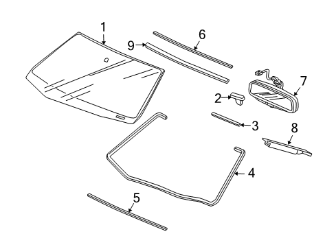 2010 Acura TL Windshield Glass, Reveal Moldings Cover, Rearview Mirror Diagram for 76410-SEC-A01