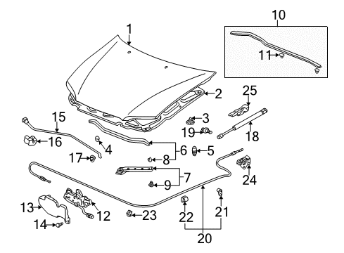 1999 Honda Accord Hood & Components Wire Assembly, Hood Diagram for 74130-S84-A01