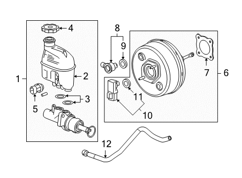 2008 Chevrolet Malibu Dash Panel Components Reservoir Kit, Brake Master Cylinder Diagram for 19209273
