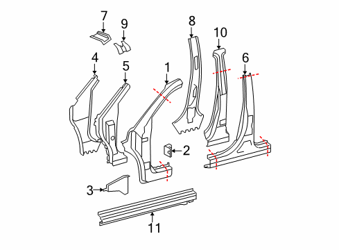 2013 Toyota Highlander Center Pillar & Rocker, Hinge Pillar Gusset Diagram for 61103-0E020