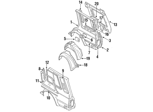 1987 Nissan Maxima Quarter Panel Outer Components, Inner Structure & Rails, Glass, Exterior Trim Cylinder Fuel Filler Diagram for 78840-01E85