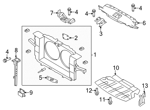 2011 Infiniti G25 Radiator Support, Splash Shields Plate-RADIATORCORE, Lower Diagram for 62574-JK00B