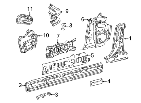 2022 Lexus LC500 Lock Pillar Brace, FR Fender To Diagram for 53835-11060