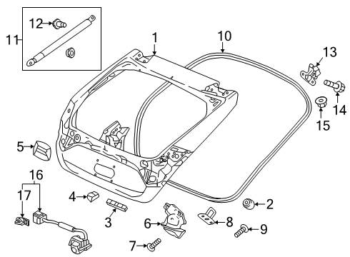 2020 Honda Civic Parking Aid Stay Assembly, Tailgate Open Diagram for 74820-TGH-305