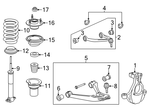 2019 GMC Yukon XL Front Suspension Components, Lower Control Arm, Upper Control Arm, Ride Control, Stabilizer Bar Spring Diagram for 23119567