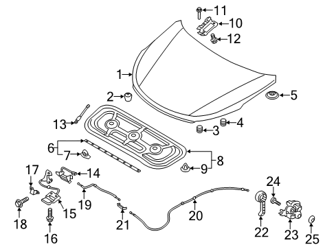 2014 Hyundai Santa Fe Hood & Components Bracket-Hood Release Cable Mounting Diagram for 64158-2W000