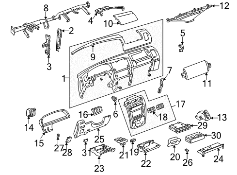 1997 Toyota 4Runner Cluster & Switches, Instrument Panel Instrument Panel Center Bracket Diagram for 55308-35010