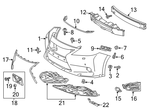 2014 Lexus ES350 Front Bumper Cover, Front Bumper Hole Diagram for 52128-33912