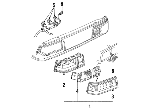 1990 Pontiac Grand Am Rear Combination Lamps, Backup Lamps, License Lamps Lens Asm-Rear Combination Lamp Complete Diagram for 16509868