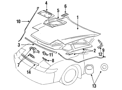 1991 Toyota Celica Hood & Components, Exterior Trim Cable Assy, Hood Lock Control Diagram for 53630-20331