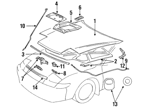 1991 Toyota Celica Hood & Components, Exterior Trim Hood Support Rod Diagram for 53451-20100