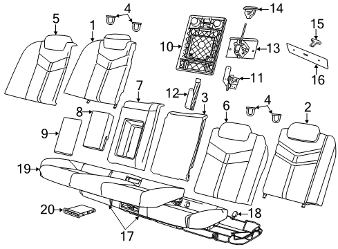 2016 Chevrolet SS Rear Seat Components Seat Cushion Pad Diagram for 92277623