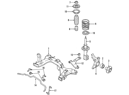 2002 Ford Escape Front Suspension Components, Lower Control Arm, Stabilizer Bar Strut Diagram for 3U2Z-18124-TAA