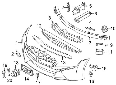 2017 BMW i8 Parking Aid Panel, Bumper, Primed, Front Diagram for 51117394388