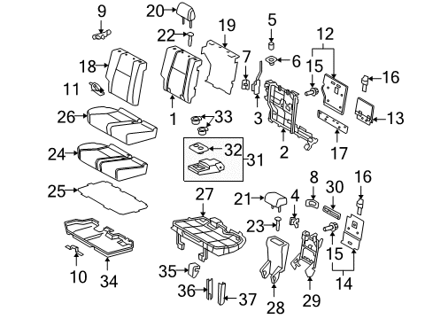 2013 Toyota 4Runner Second Row Seats Seat Cushion Pad Diagram for 71611-60570