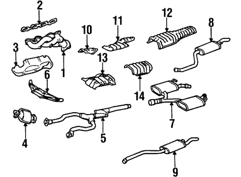 2000 Lexus LS400 Exhaust Manifold Insulator Sub-Assy, Main Muffler Heat, Rear Diagram for 58043-50010