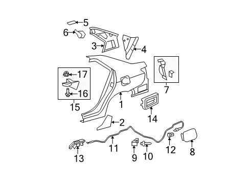 2008 Toyota Yaris Quarter Panel & Components, Exterior Trim Tail Lamp Pocket Diagram for 61063-52020